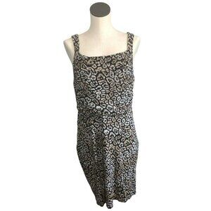 2/$30 Ann Taylor Dress Faux Wrap Womens 12 Brown Tan Animal Print Sleeveless Bei